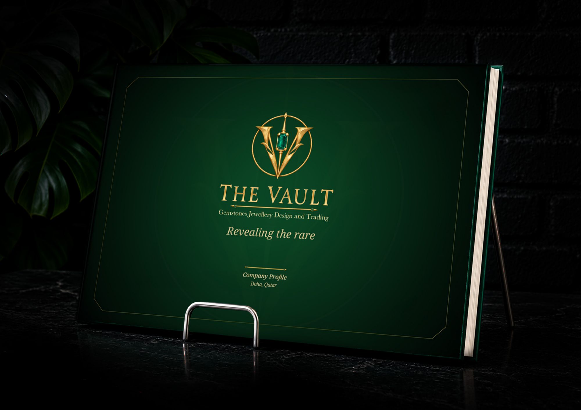 Version 2 on a display stand, front cover facing out