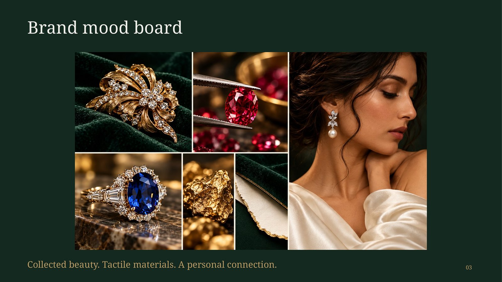 Brand mood board: collected beauty, tactile materials, a personal connection